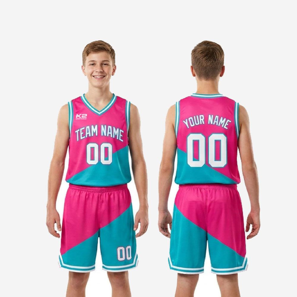 Custom Pink Youth Basketball Uniforms - Teal Sets for Whole Teams