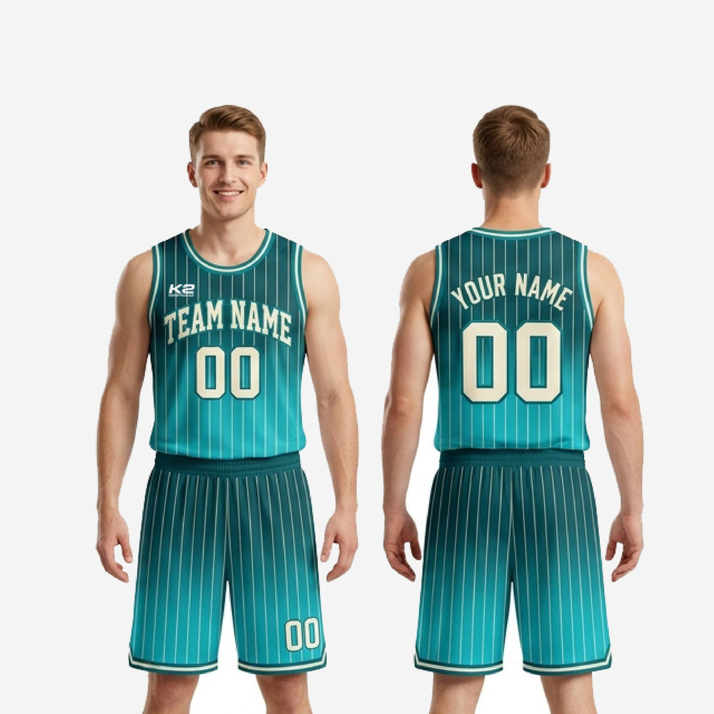 Pinstripe Teal Basketball Uniforms | Custom 2-Piece Team Set