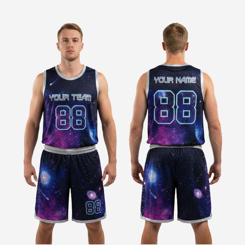 Galaxy Custom Purple and Black Basketball Uniforms - Full Set