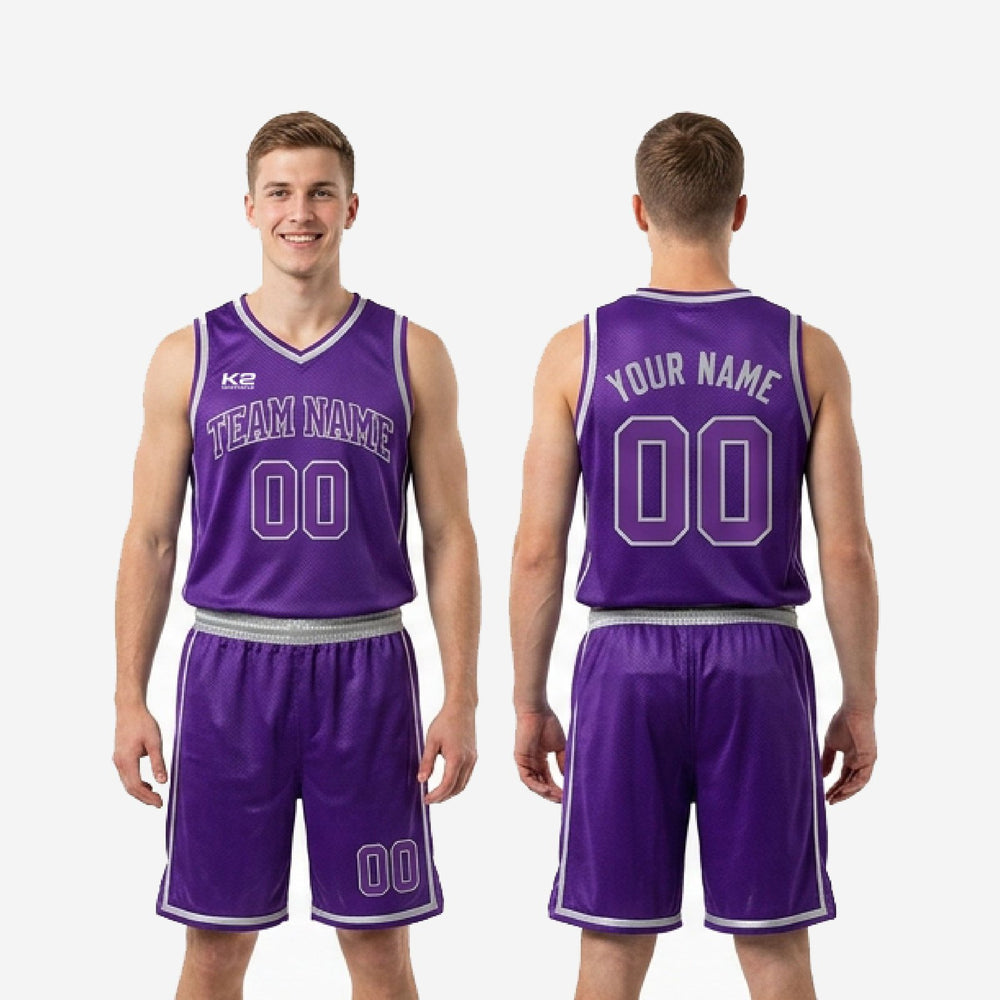 Men's Solid Custom Purple and Gold Basketball Uniforms