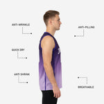Back view of a custom purple basketball jersey showing back number placement and name zone on a dark-to-lavender sublimated design