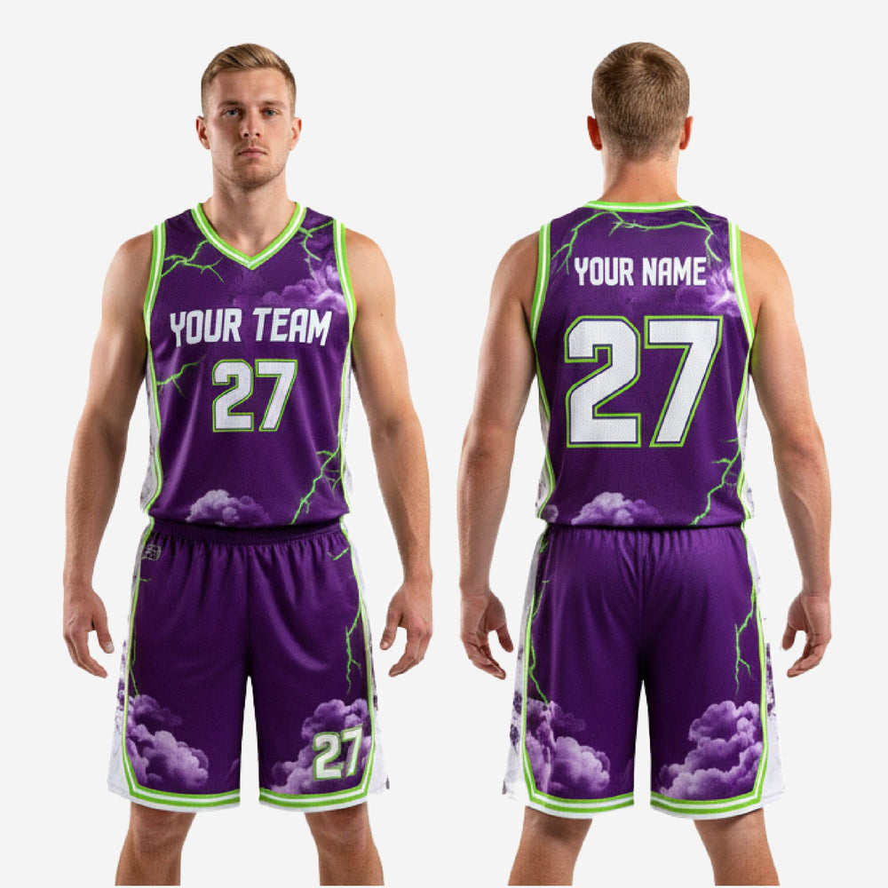 Purple & Neon Green Basketball Uniform Set | Storm Cloud Sublimated Kit