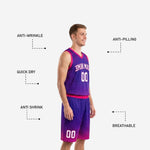 Back view of custom purple basketball uniform showing back name and number placement on fully sublimated jersey