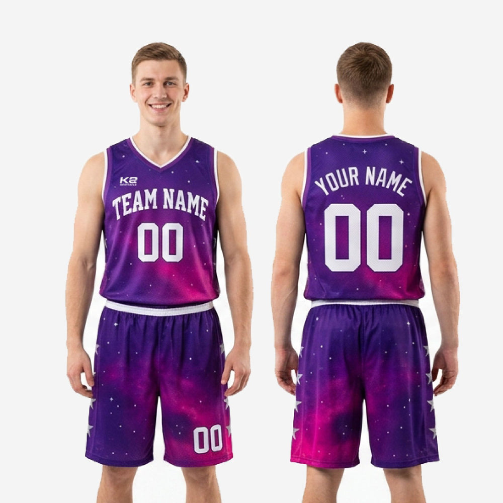 Custom Purple Basketball Uniform with Team Name and Numbers - Pink