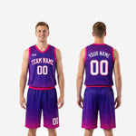 Size and specification sheet for custom purple basketball uniform available in youth and adult sizes for league orders