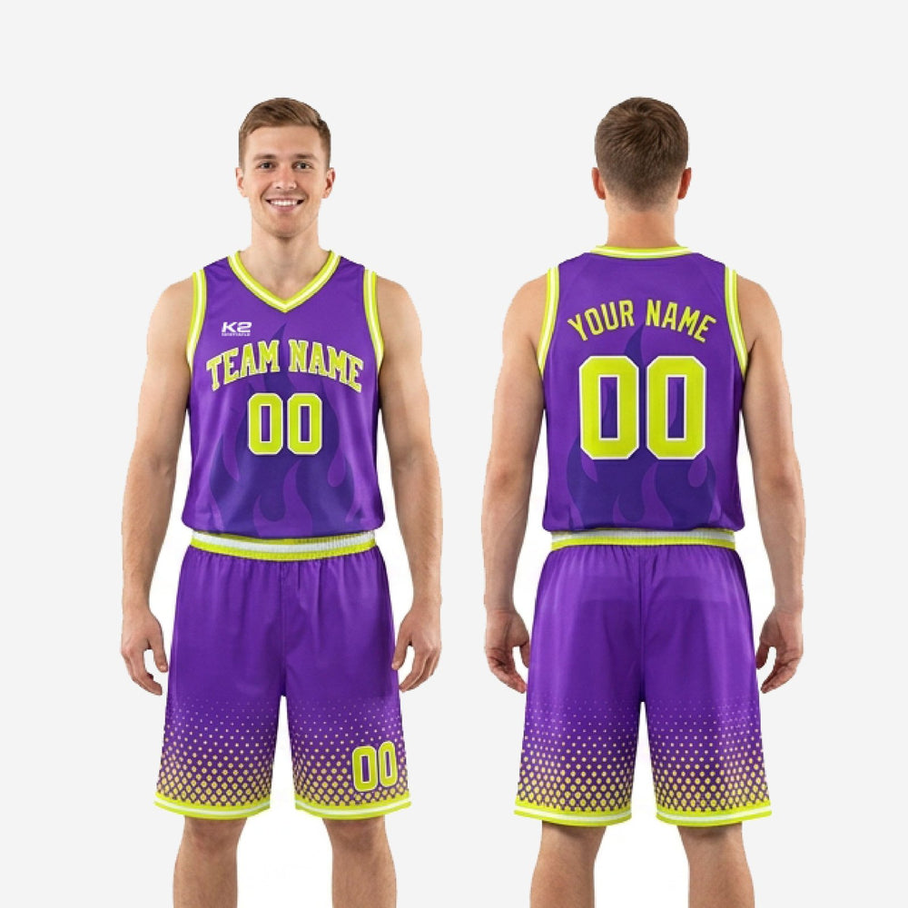 Custom Purple Basketball Uniform for Club Teams - Yellow Set