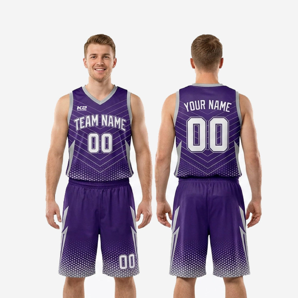 Custom Purple Basketball Uniform - Full Squad Silver Set