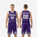 Size and specification sheet for custom purple and silver basketball uniform available in youth and adult sizing
