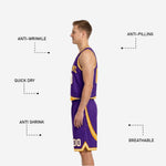 Back view of purple reversible basketball jersey showing player name above back number on fully sublimated set
