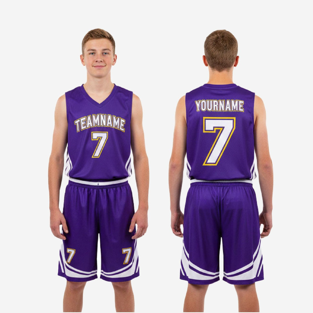 Rich Purple and Gold Custom Youth Basketball Uniforms - Full Set