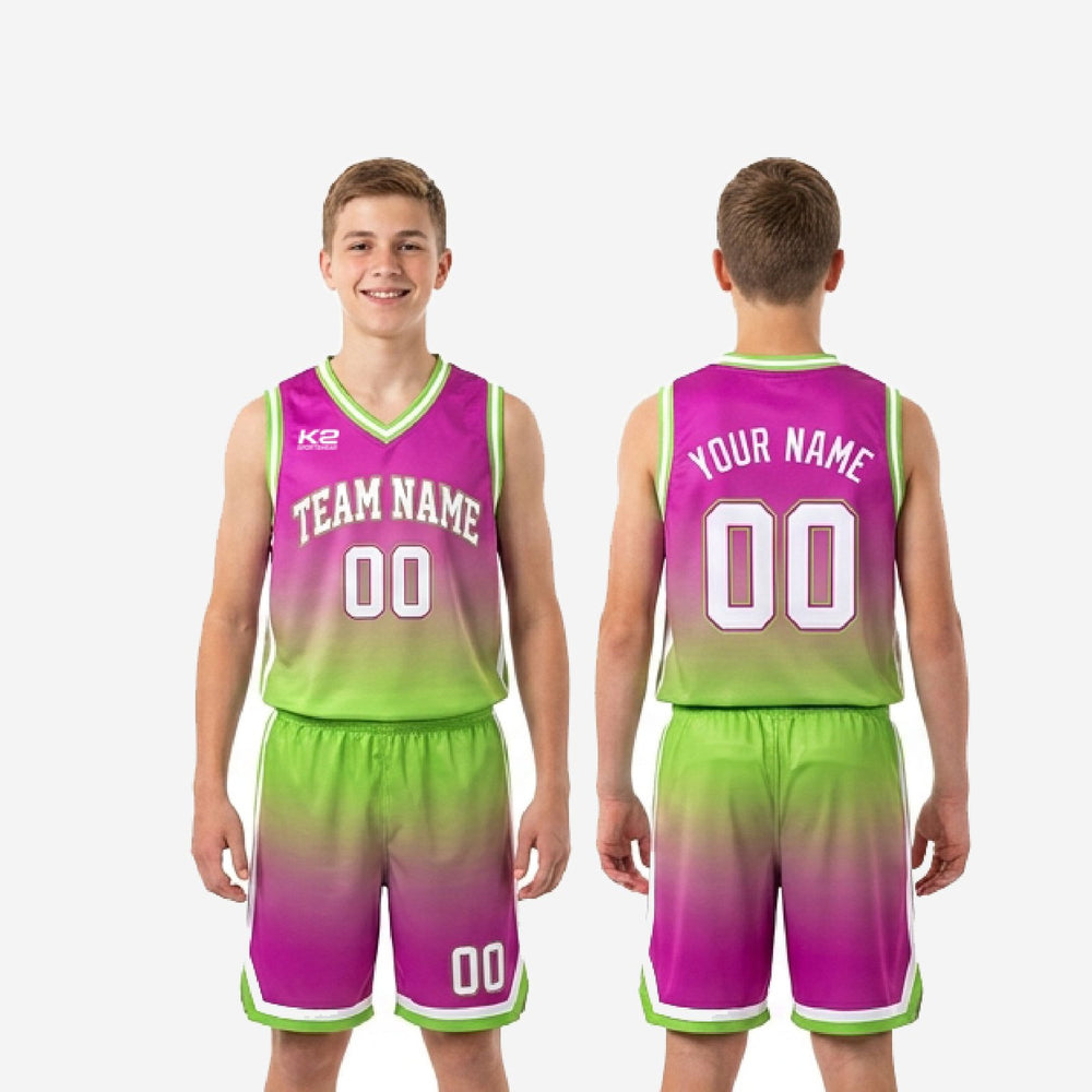 Purple and Green Youth Basketball Jersey and Shorts - Custom Combo