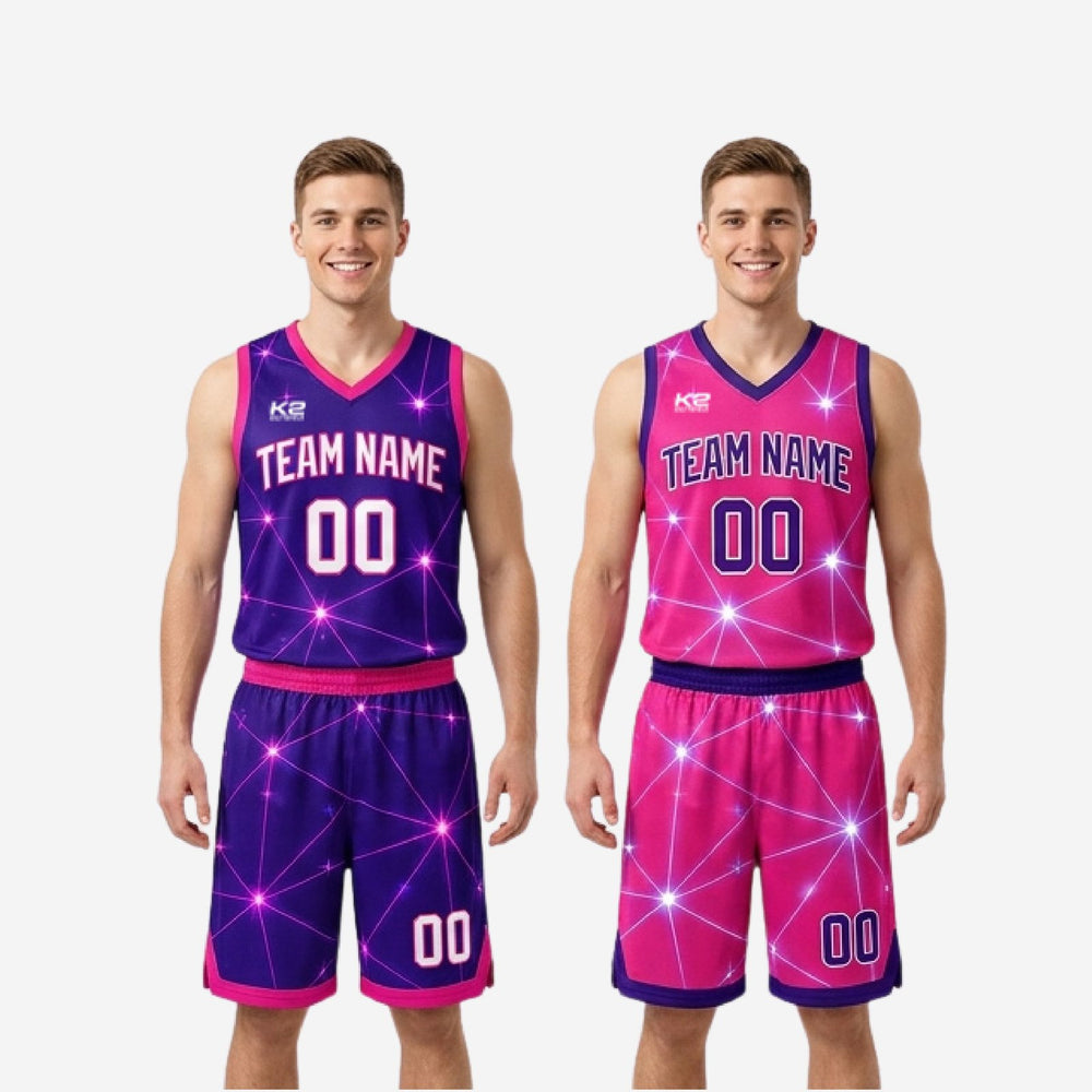 Sublimated Reversible Basketball Uniforms - Custom Purple Pink Geometric
