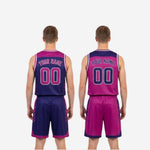 Close detail of reversible basketball shorts with elastic waistband, drawcord, and player number 00 on magenta-pink side