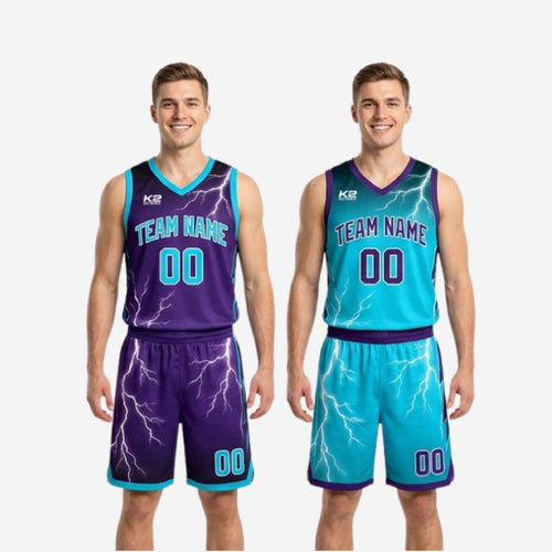 Custom Purple and White Reversible Basketball Uniforms - Youth and Adult Sizes