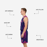 Back view of purple reversible basketball jersey showing player name and number placement for scorer table reads
