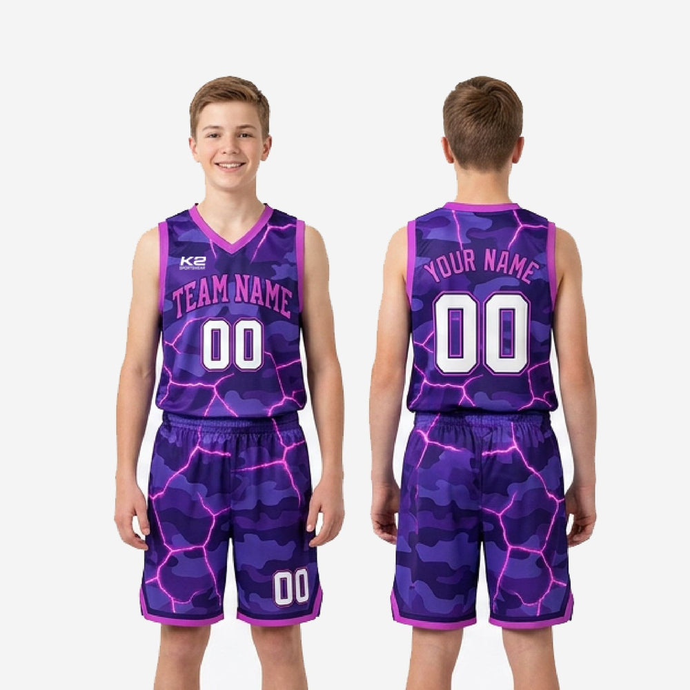 Custom Purple Youth Basketball Uniforms for 10U and 12U - Camo Set