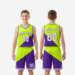 Size and specification sheet for purple youth basketball uniforms showing available youth sizes for full roster orders