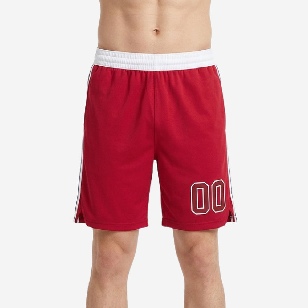 Custom Rec League Basketball Shorts - Red, Front and Back Numbers