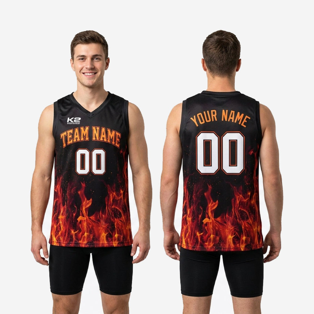 Custom Red and Black Basketball Jerseys - Full Squad Flame Jerseys