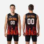 Size and specification chart for custom red and black basketball jerseys showing youth and adult sizing measurements