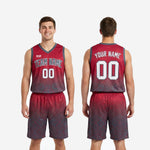 Size and specification sheet for custom red and black basketball uniforms showing youth and adult sizing options