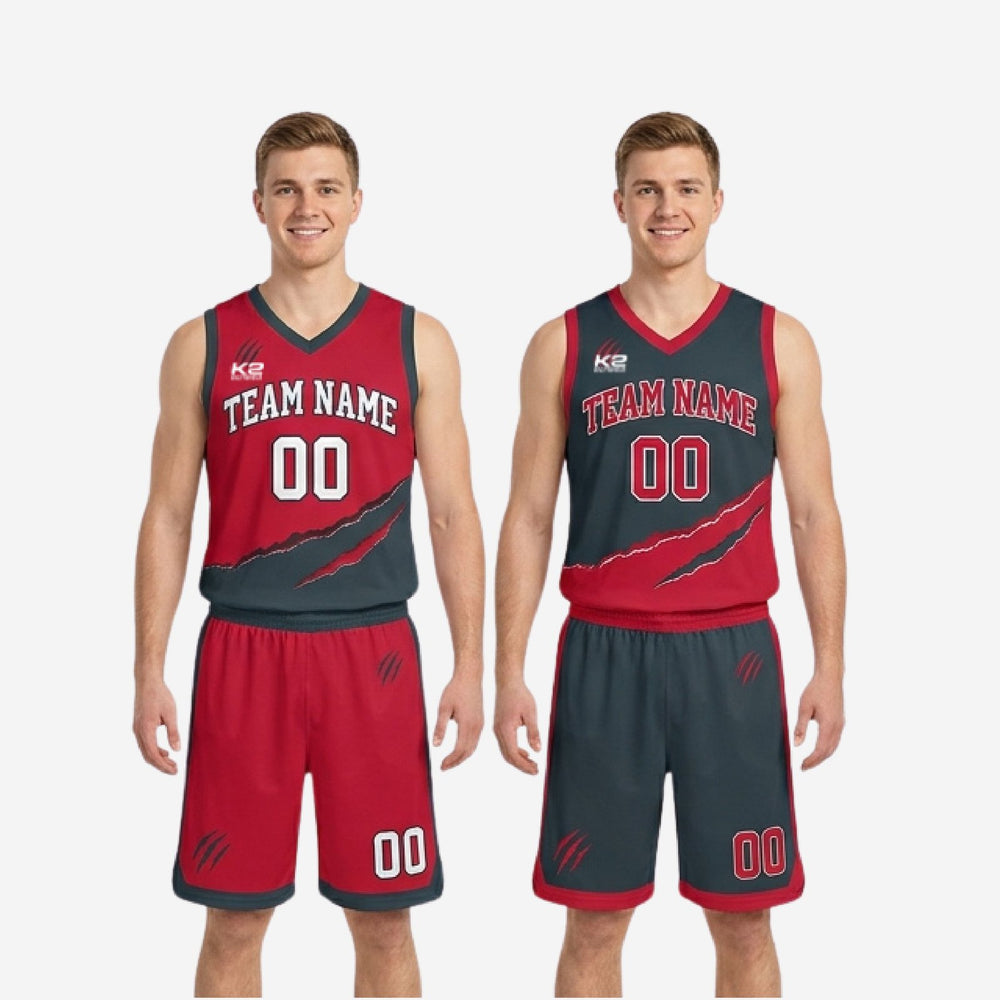 Custom Red and Black Reversible Basketball Uniforms - Team Order Set