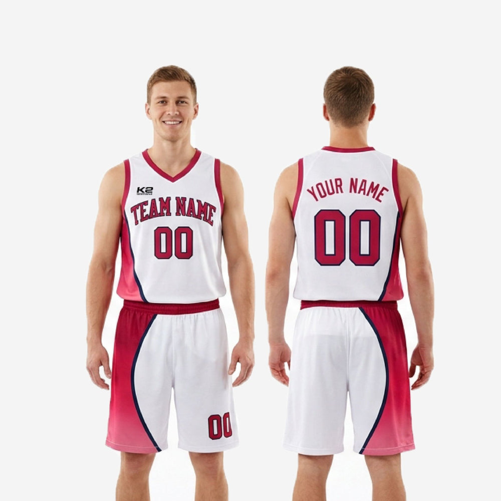 Crimson Trim Custom Red and White Basketball Uniforms - White