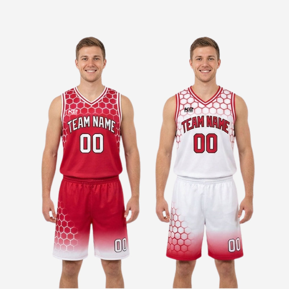 Bold Red and White Custom Reversible Basketball Uniforms - Two Looks