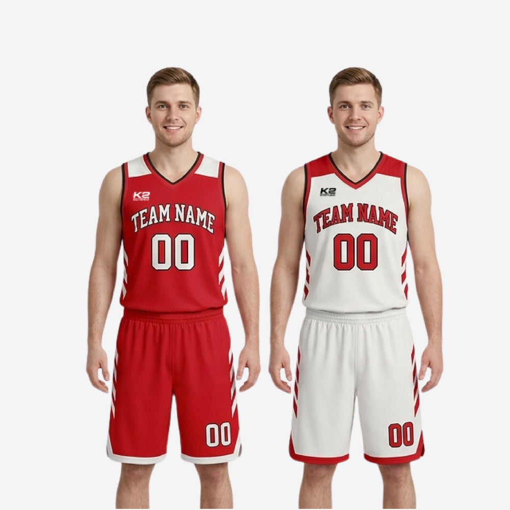 Custom Red and White Reversible Basketball Uniforms for JV Teams