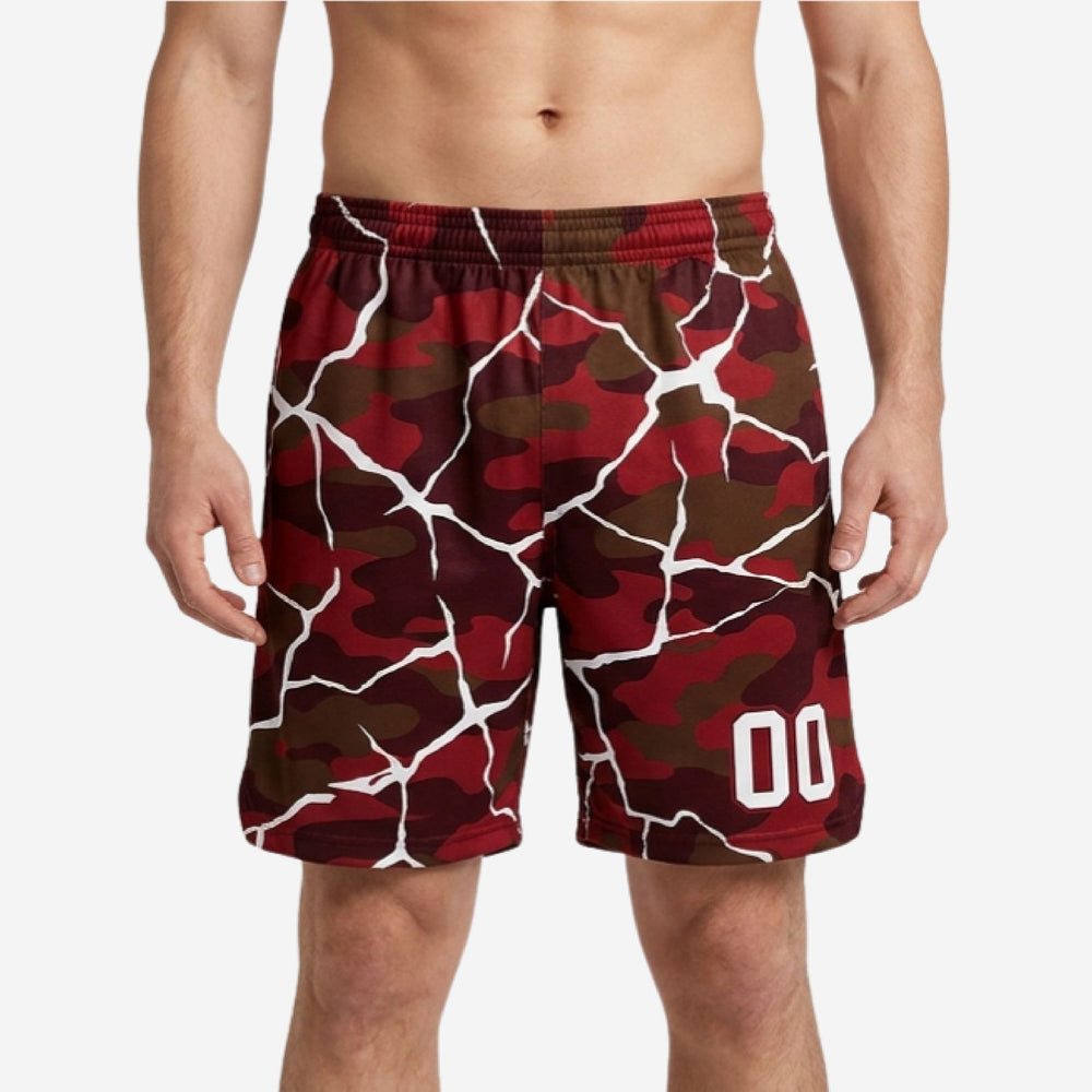 Custom Red Basketball Shorts with Team Name and Numbers - Camo