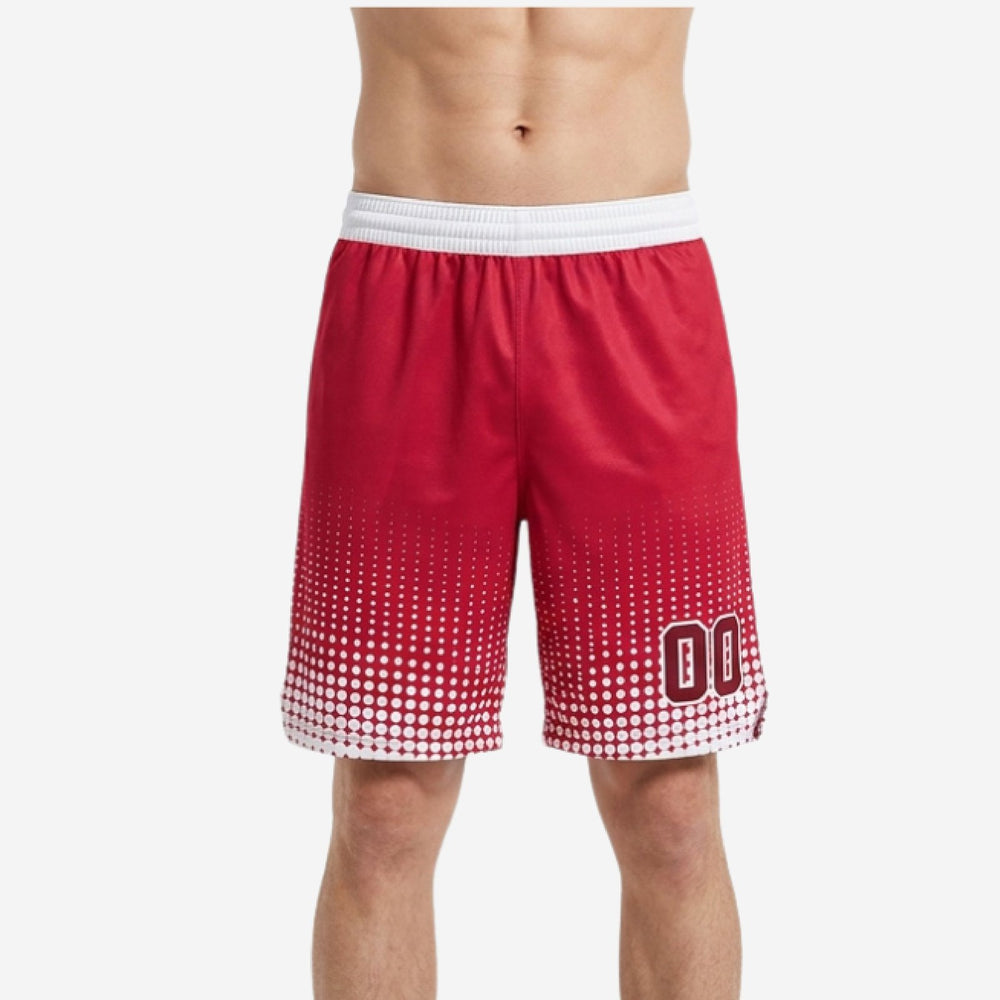 Custom Red Basketball Shorts in Your School Colors - Dot Fade Design
