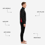 Detail shot of the red splash panel on the black soccer tracksuit jacket showing the feathered sublimation print edge