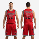 Red and black sublimated basketball uniform full set with matching jersey and shorts front and back