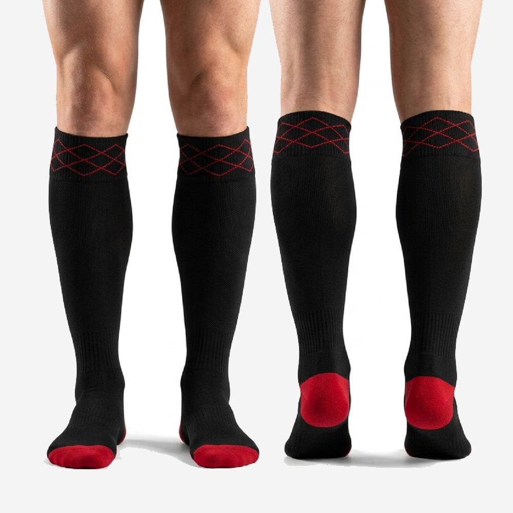 Red Trim Custom Red and Black Soccer Socks - Jet Black