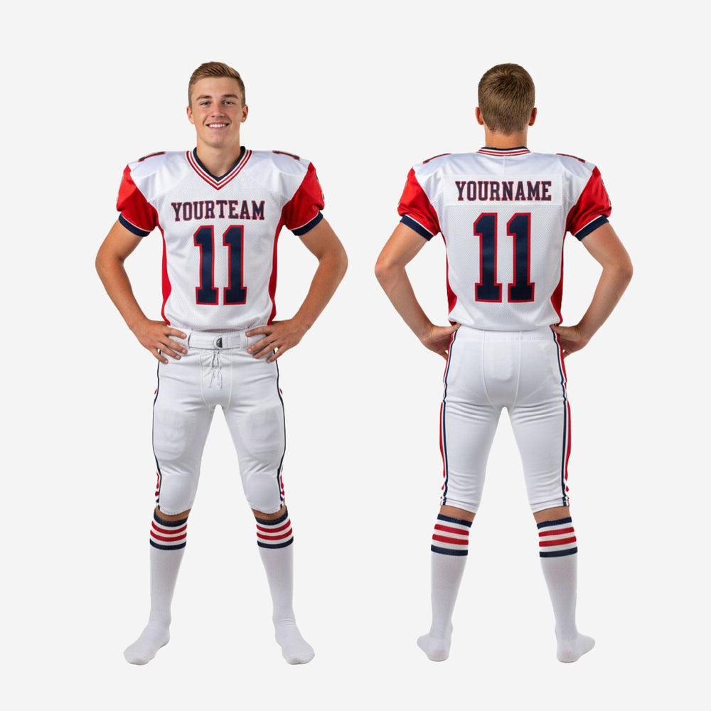 Custom Red and White Youth Football Uniforms - Player Numbers