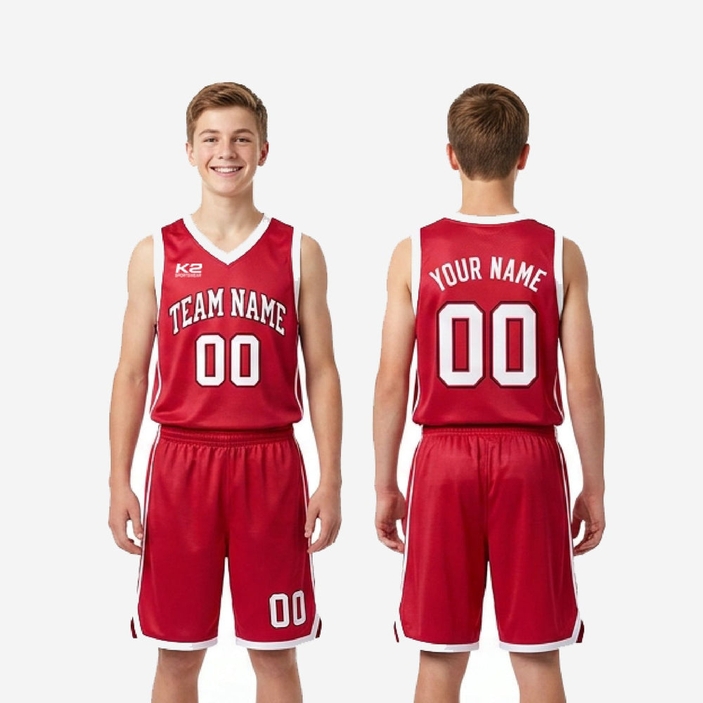 Mesh Custom Red Youth Basketball Uniforms - Red and White
