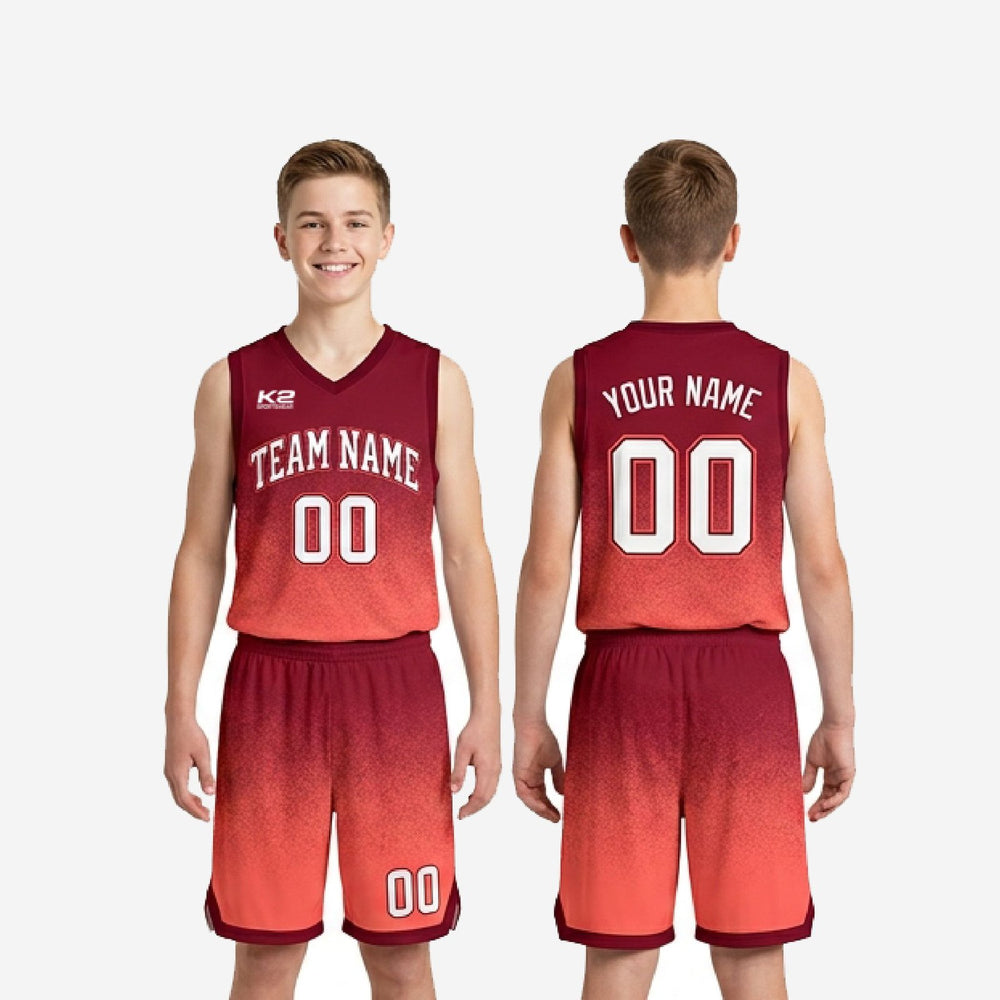 Sublimated Red Youth Basketball Uniforms - Custom Maroon Gradient