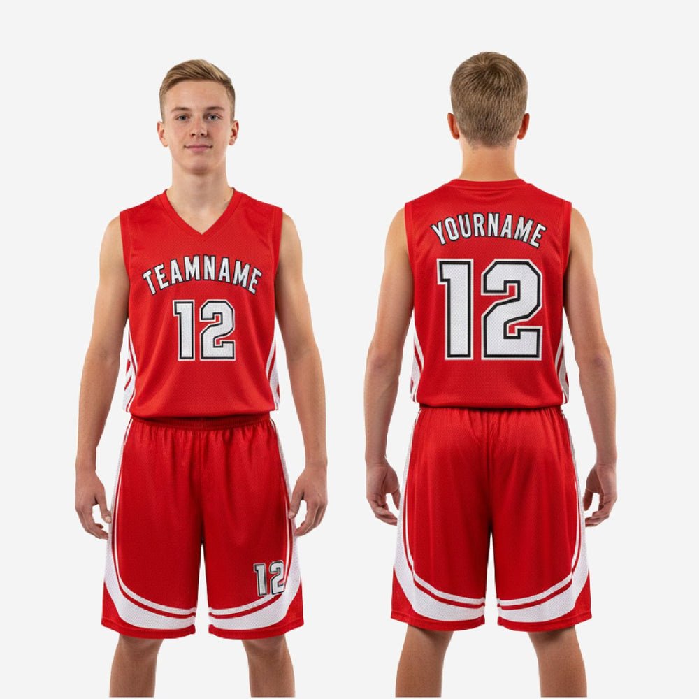 Sublimated Red Youth Basketball Uniforms - Custom White Sweep