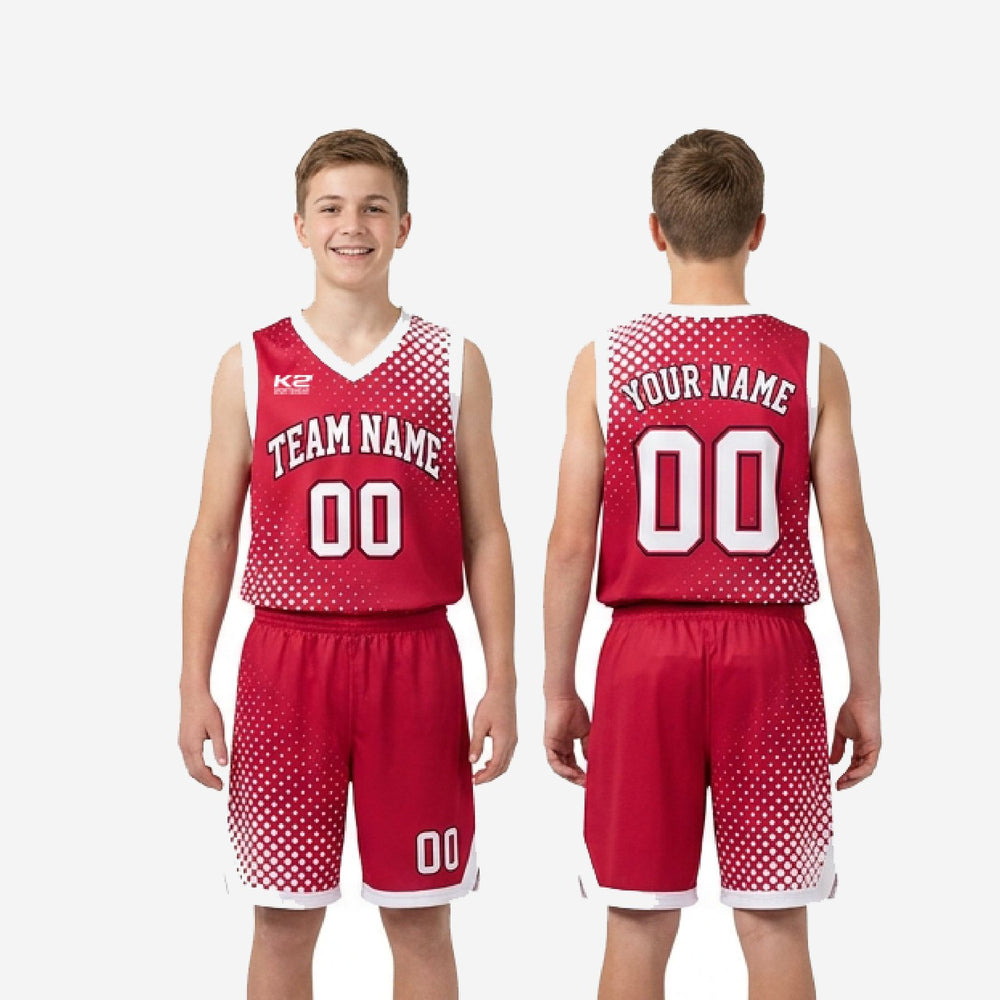 Halftone Fade Red Youth Basketball Uniforms in Custom White