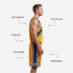 Retro vintage basketball uniform in gold and royal blue full sublimation kit