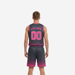 Reversible basketball uniform pink charcoal size and specification sheet showing youth and adult sizing chart for team roster orders