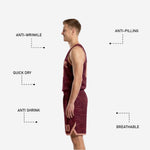 Back view of the maroon reversible basketball uniform showing player name and number placement on both sides of the jersey