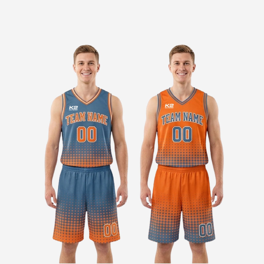Custom Reversible Basketball Uniforms with Numbers - Blue and Orange