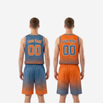 Size and spec sheet for custom reversible basketball uniforms with numbers, youth and adult sizing available