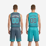 Size and specification sheet for custom reversible club basketball uniforms showing youth and adult size run and print zone measurements