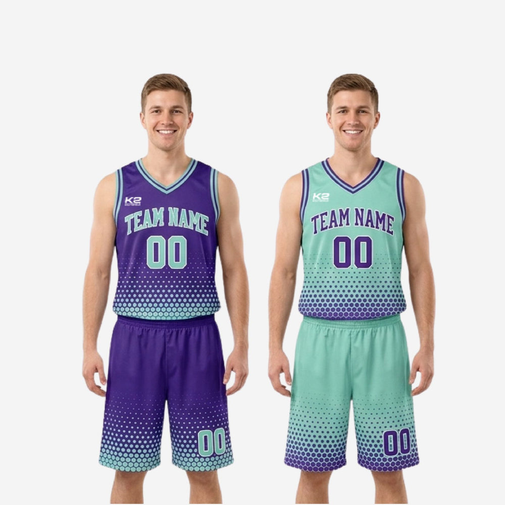 Reversible High School Basketball Uniforms - Purple Teal Tournament Set