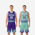 Close detail of the hex fade pattern on matching basketball shorts showing teal to purple gradient and number 00 on leg