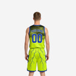 Back view of royal blue reversible basketball jersey showing back number placement and lightning bolt shoulder graphic
