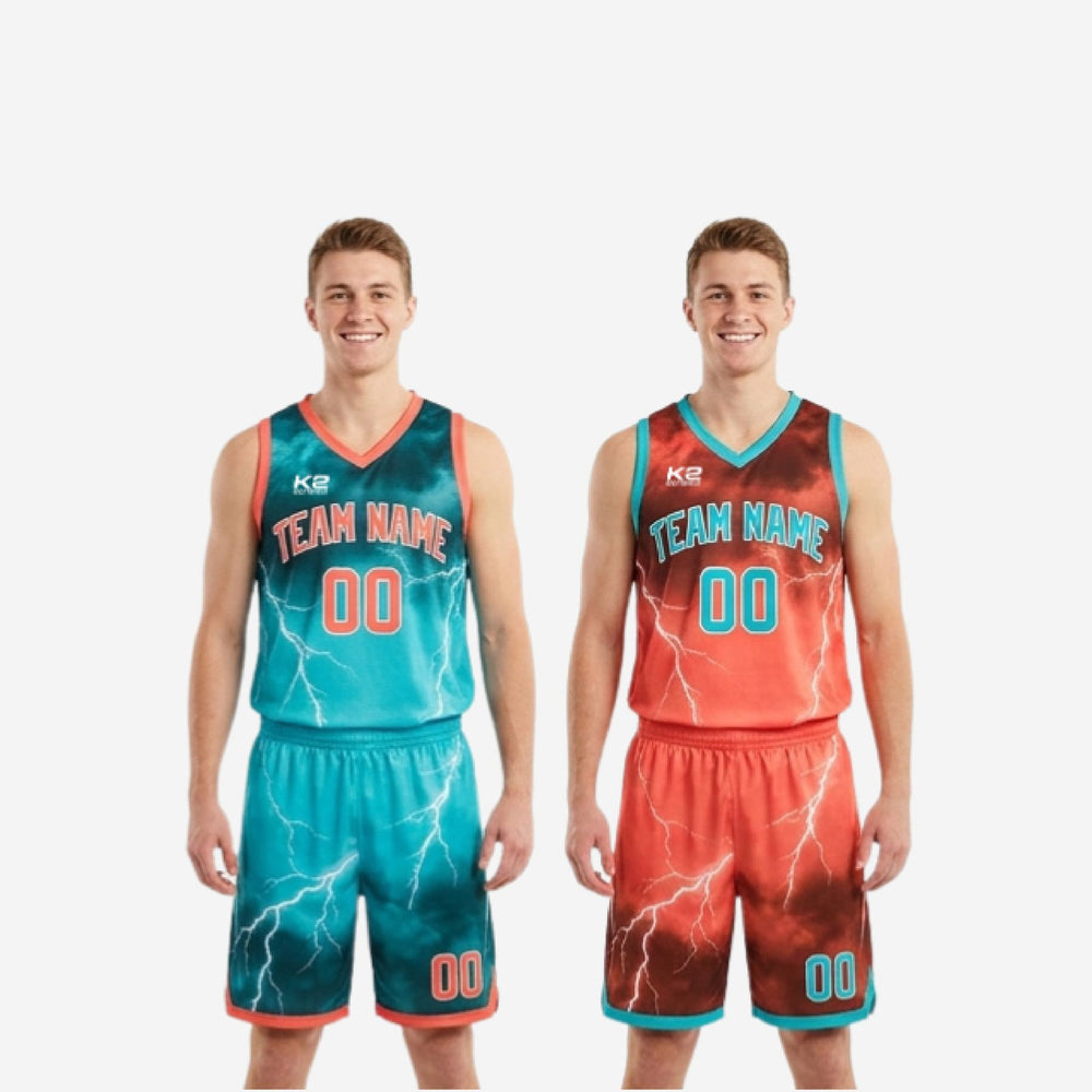 Custom Reversible Team Basketball Uniforms - Full Squad Teal and Red Set