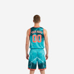 Size and specification sheet for reversible team basketball uniforms showing youth and adult size run